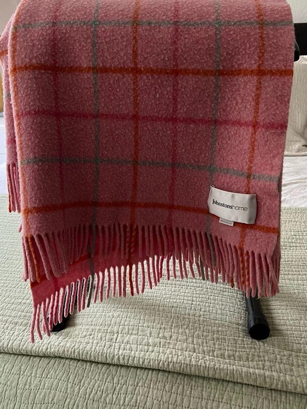 Pink Windowpane Wool Throw Blanket